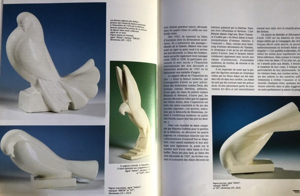 Adnet La Maitrise pigeon boulant, craquelé en céramique Art Déco 1930-photo-3