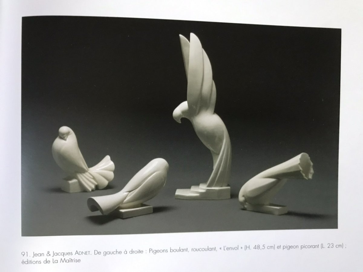 Adnet La Maitrise pigeon boulant, craquelé en céramique Art Déco 1930-photo-4