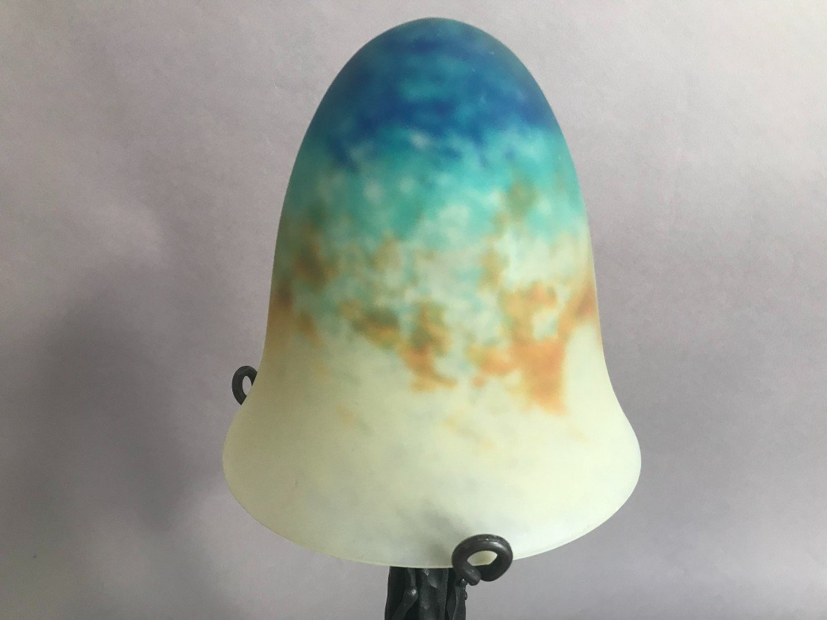 Muller Frères Luneville Lamp In Wrought Iron And Art Deco Glass Paste 1930-photo-2