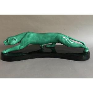 G Lavroff For Paul Milet Panther In Earthenware From The Art Deco Period Around 1930