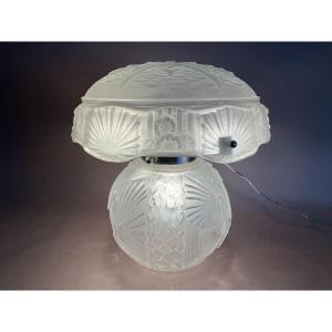 Muller Frères Luneville lampe en verre moulé à la presse et bronze nickelé Art Deco 1930