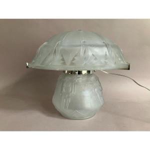 Muller Frères Luneville Lamp In Press Molded Glass And Nickel Plated Bronze Art Deco