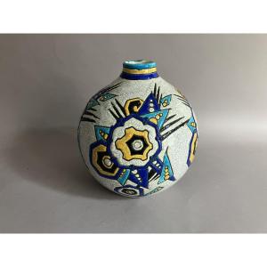 Charles Catteau Boch Frères Keramis Vase With Geometric Art Deco Decoration Circa 1930
