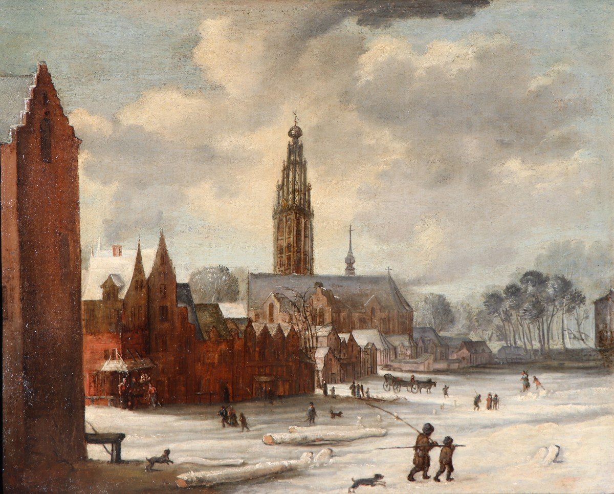 Circle Of Frans De Momper (1607 - 1660), A Winter View Of The City Of Breda-photo-2