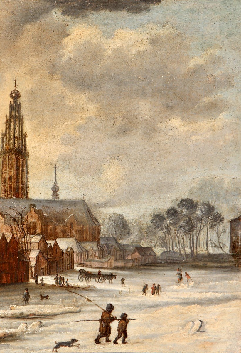 Circle Of Frans De Momper (1607 - 1660), A Winter View Of The City Of Breda-photo-1