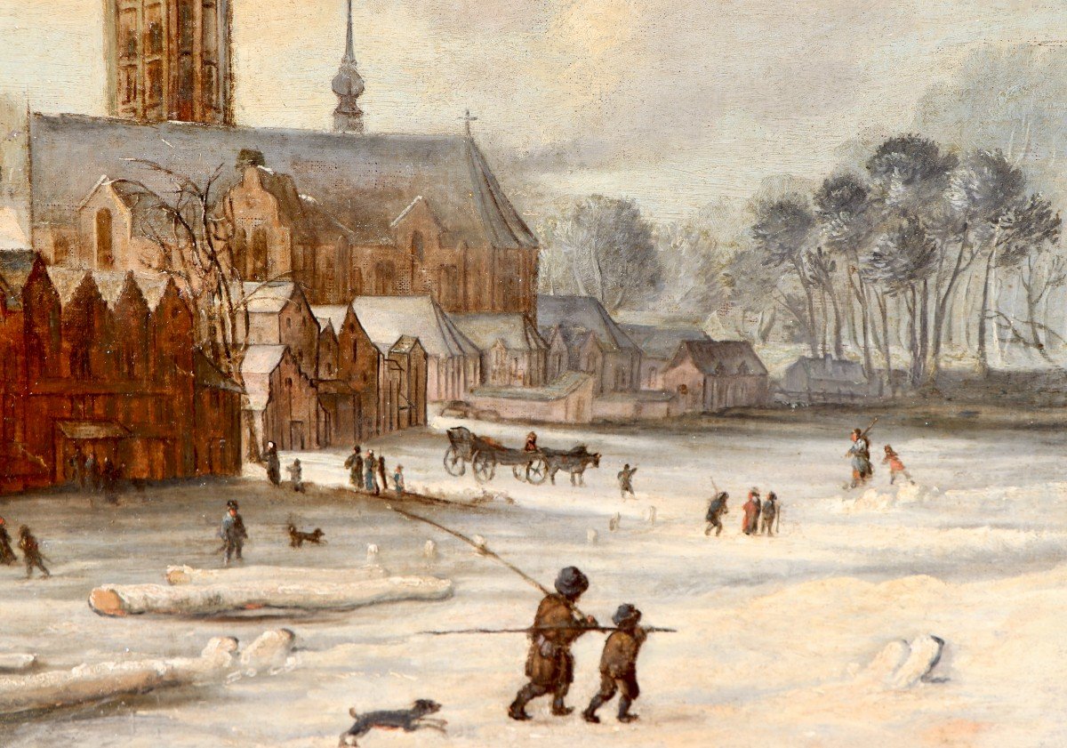 Circle Of Frans De Momper (1607 - 1660), A Winter View Of The City Of Breda-photo-4