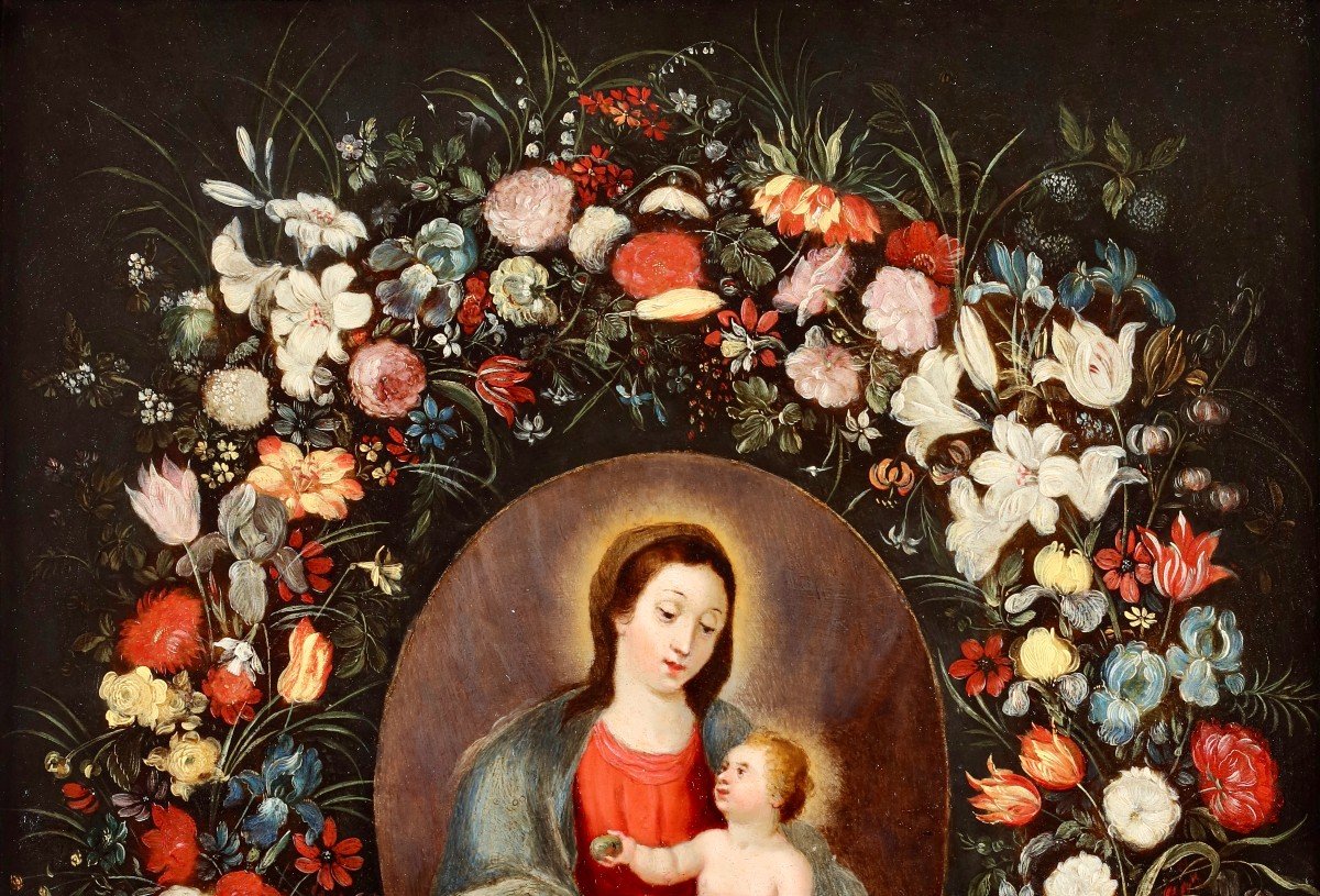 Atelier de Jean Brueghel II (1601 - 1678), Une guirlande entourant la Vierge à l'Enfant-photo-2