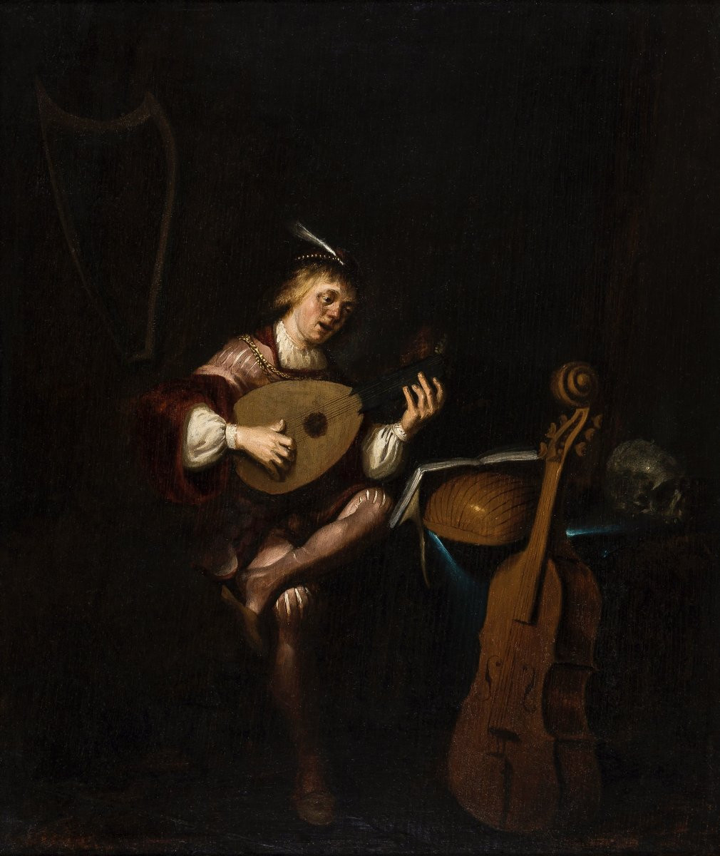 Attribué à Jacob van Spreeuwen (vers 1609/1611 - après 1650), Vanité avec un joueur de luth-photo-1