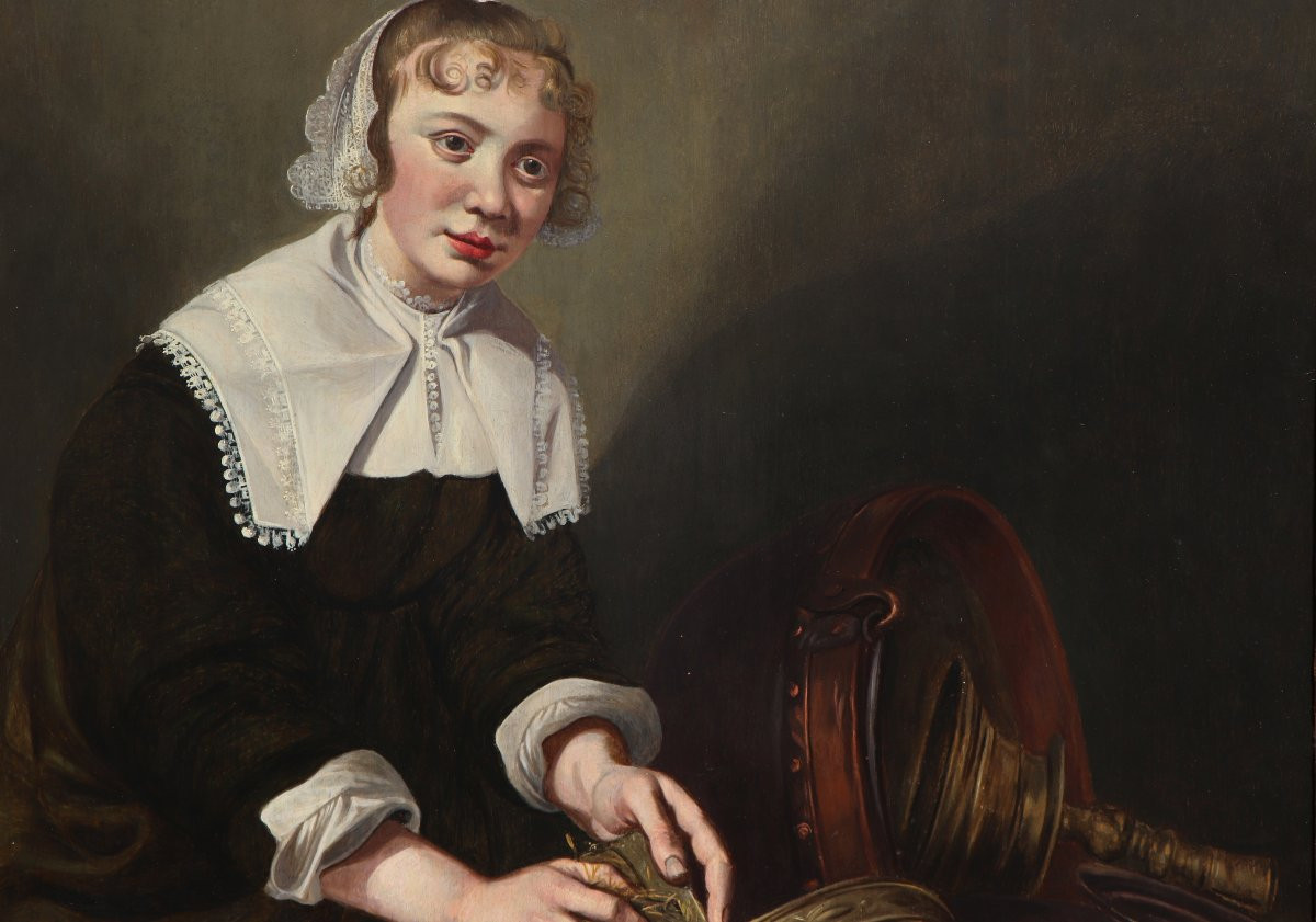 Willem van Odekercken (vers 1610 - 1677), Servante récurant un seau en laiton-photo-3