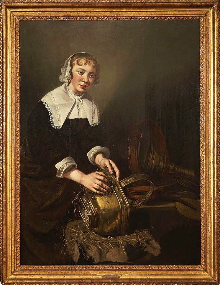 Willem van Odekercken (vers 1610 - 1677), Servante récurant un seau en laiton