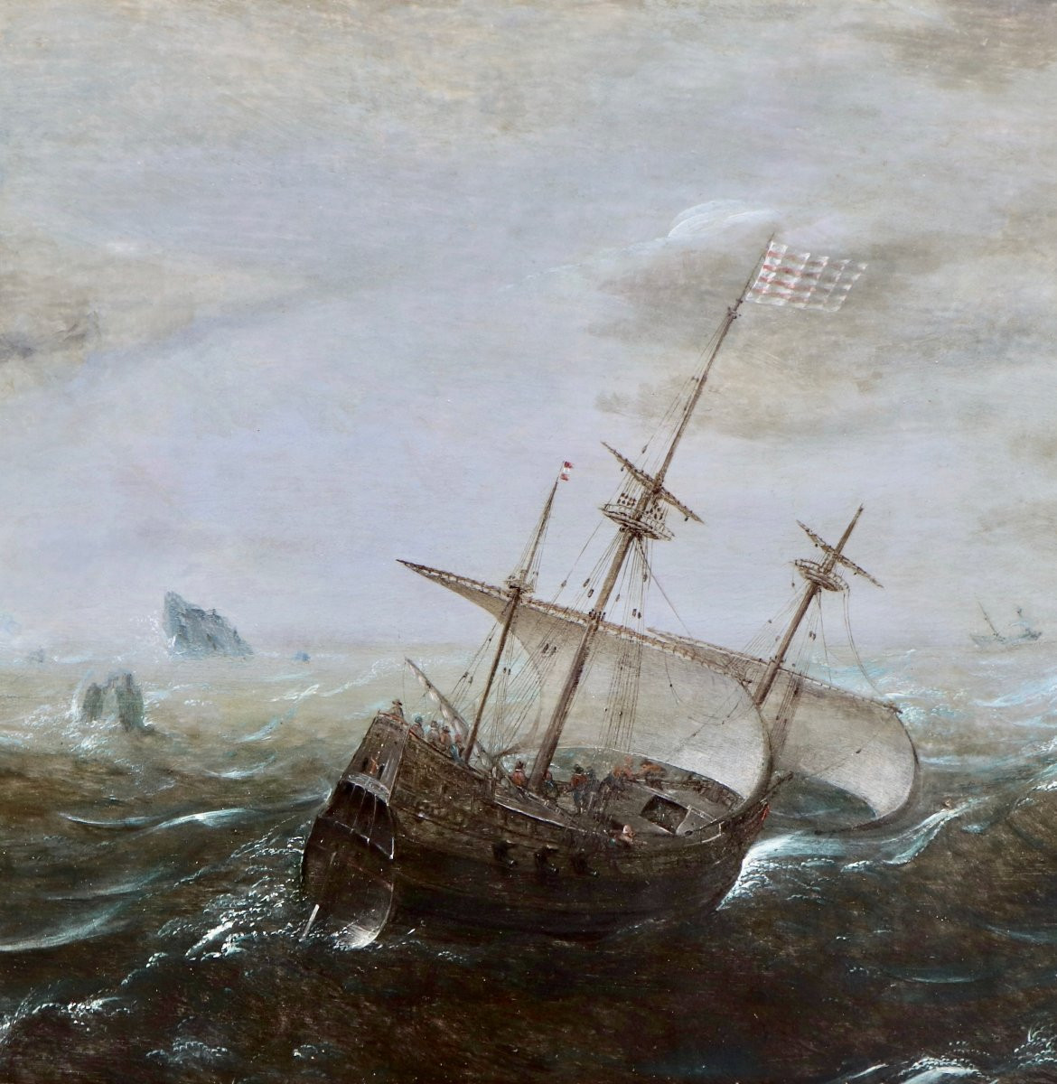 Attribué à Aert Anthonisz.(1579/80 - 1620), Bateaux hollandais dans une mer agitée-photo-3