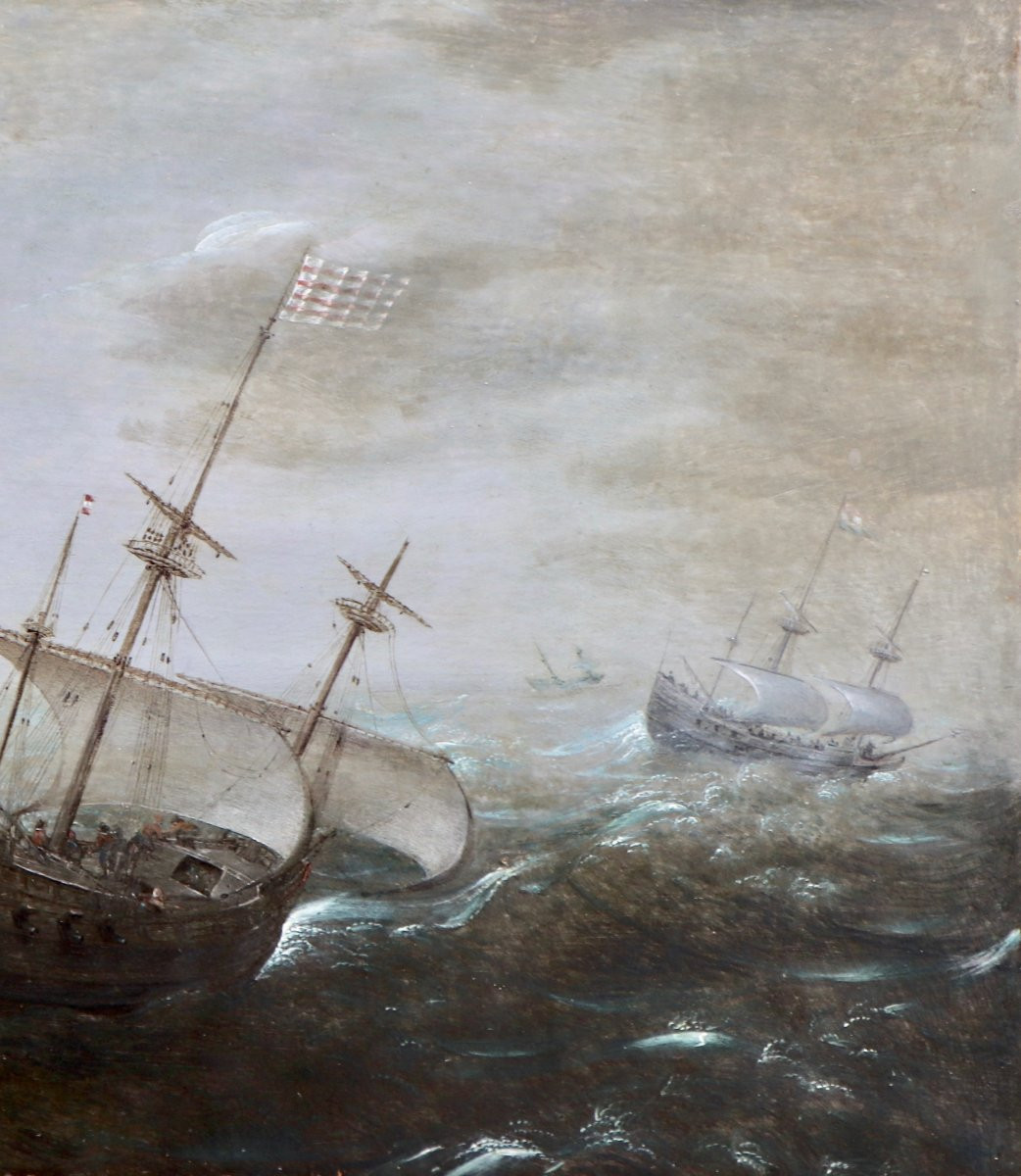 Attribué à Aert Anthonisz.(1579/80 - 1620), Bateaux hollandais dans une mer agitée-photo-4