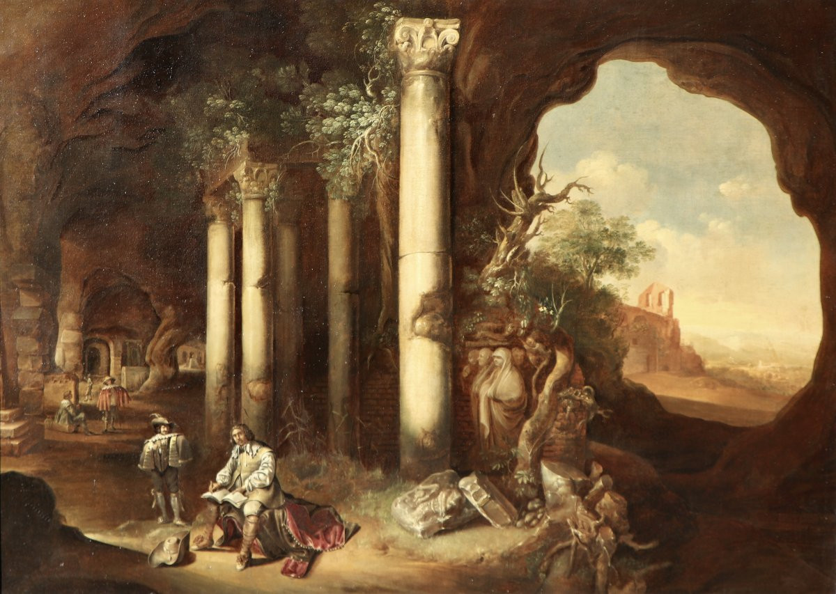 Charles de Hooch, Un dessinateur au milieu de monuments romains dans une grotte-photo-1