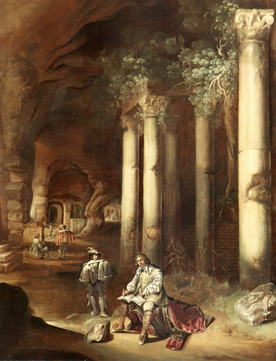 Charles de Hooch, Un dessinateur au milieu de monuments romains dans une grotte-photo-2
