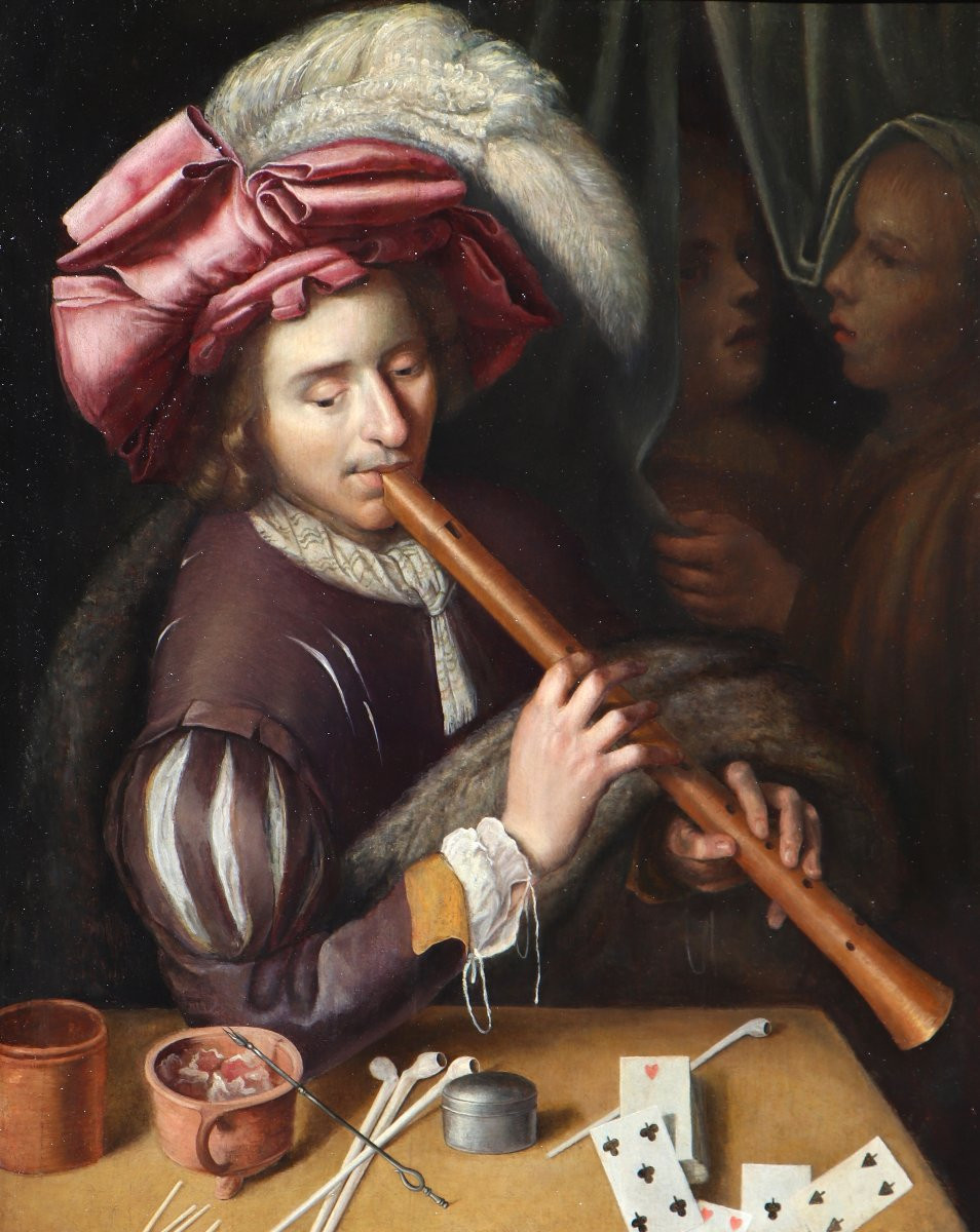Northern Caravaggesque Painter, Circa 1630, Young Man Playing The Tenor Recorder-photo-1