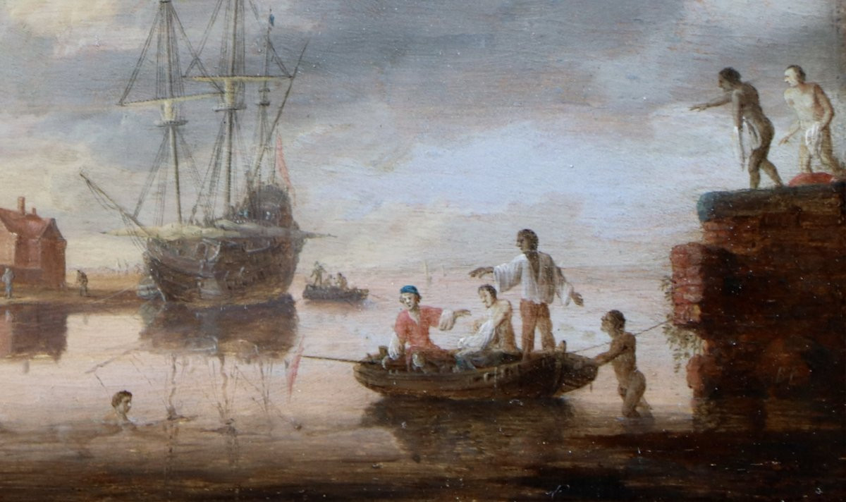 Bonaventura Peeters (1614 - 1652), Un groupe d'hommes d'origines diverses nageant dans un port-photo-7