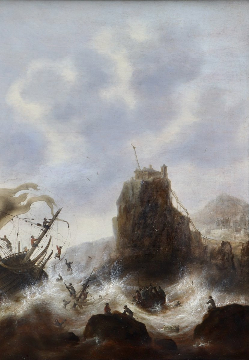 Jacob Bellevois (1620/21 - 1676), Three Ships Caught In A Violent Storm -photo-4