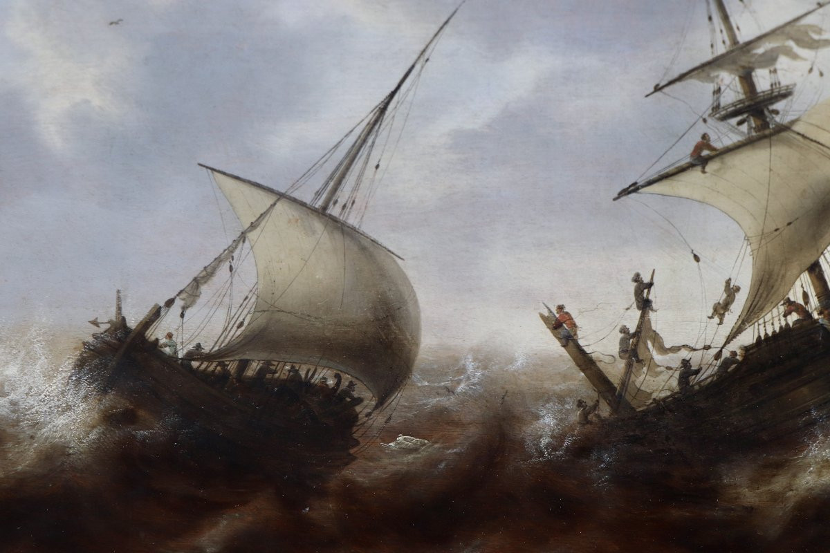 Jacob Bellevois (1620/21 - 1676), Three Ships Caught In A Violent Storm -photo-5