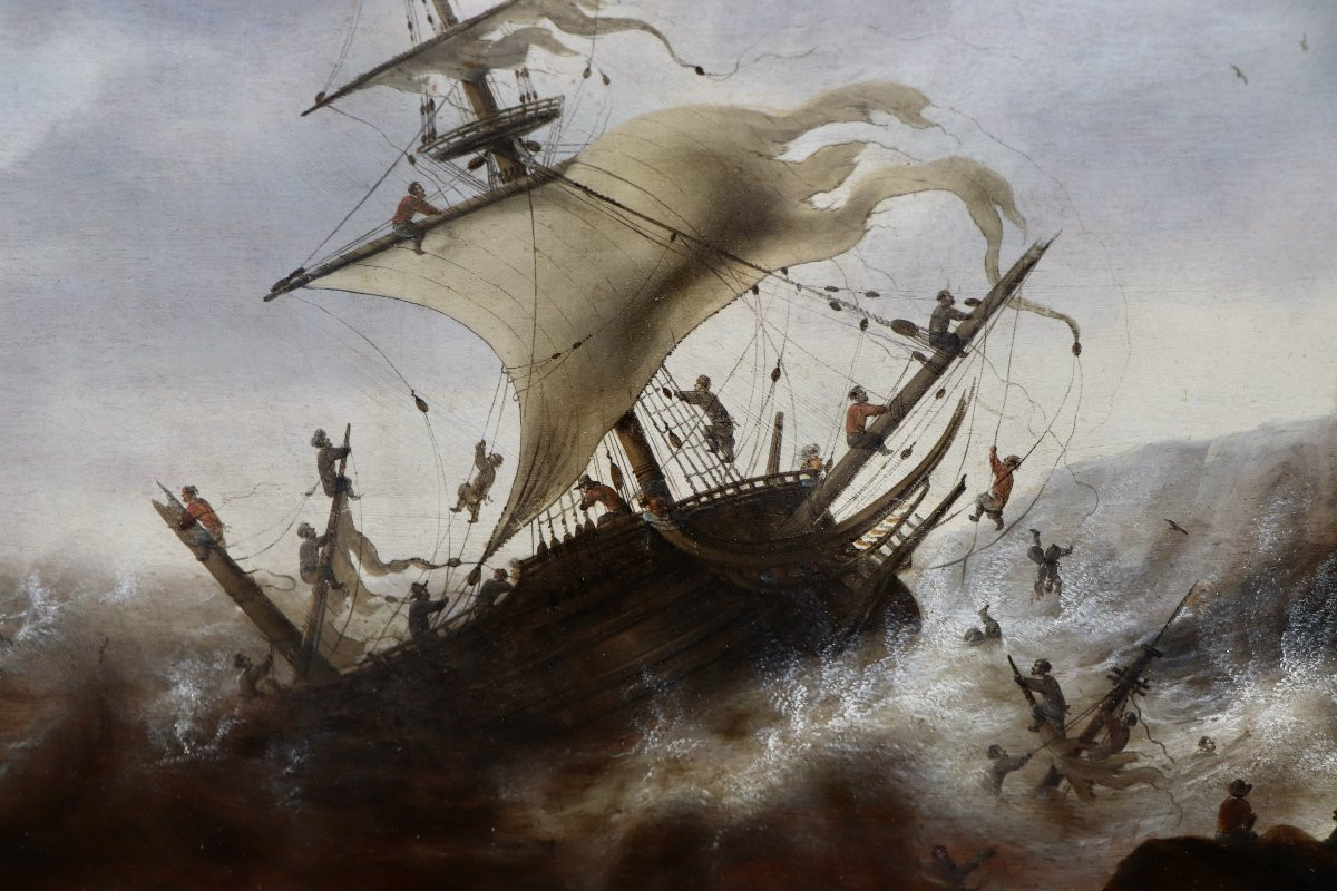 Jacob Bellevois (1620/21 - 1676), Three Ships Caught In A Violent Storm -photo-6