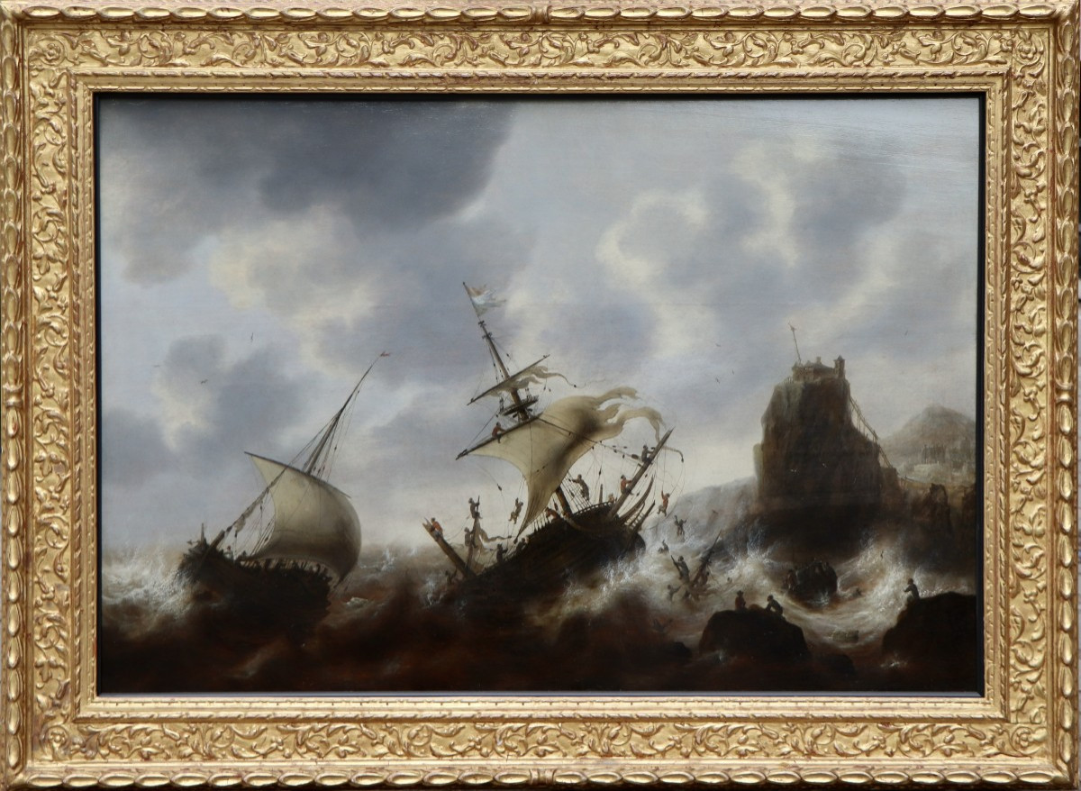 Jacob Bellevois (1620/21 - 1676), Three Ships Caught In A Violent Storm 