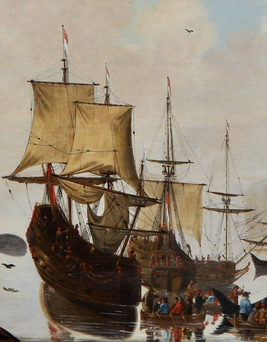 Peintre hollandais non identifié (milieu du XVIIe siècle), Baleiniers hollandais en Arctique-photo-7