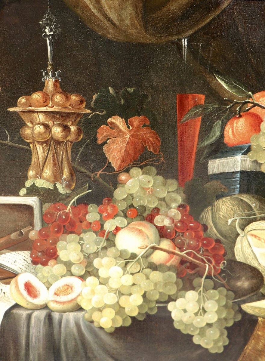 Attribué à W. Mertens (actif à Anvers 1650/1675), Nature morte opulente -photo-3
