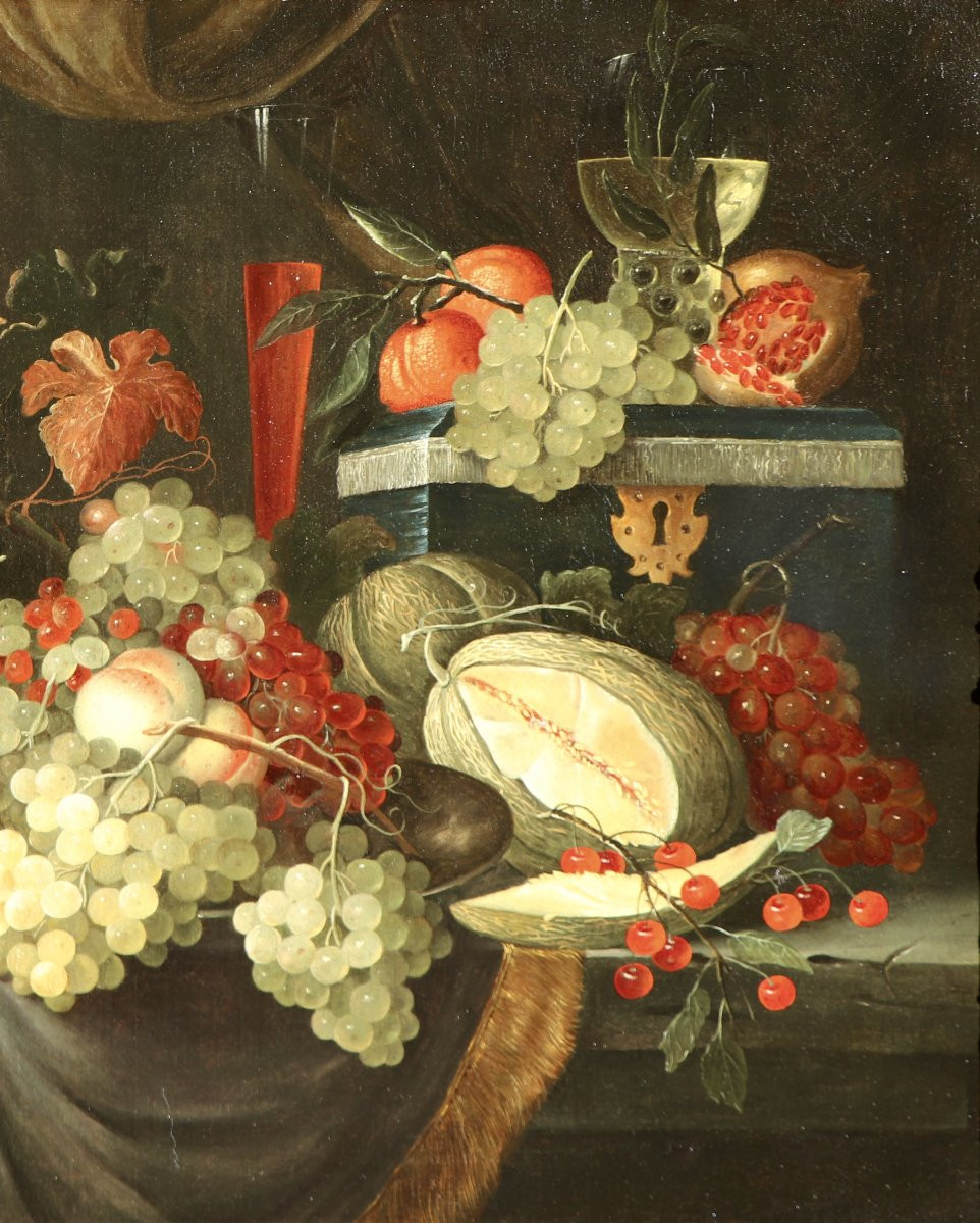 Attribué à W. Mertens (actif à Anvers 1650/1675), Nature morte opulente -photo-4