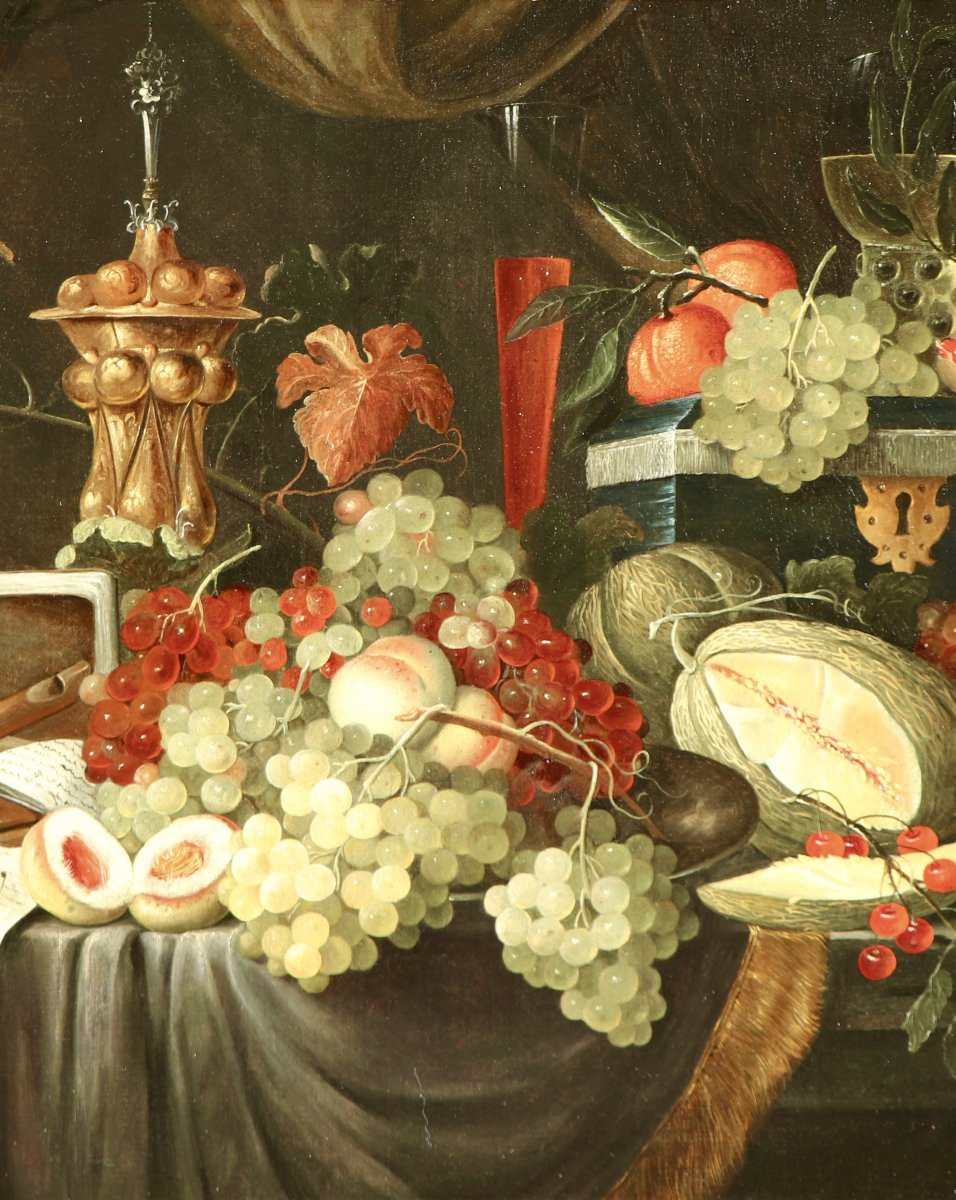 Attribué à W. Mertens (actif à Anvers 1650/1675), Nature morte opulente -photo-7