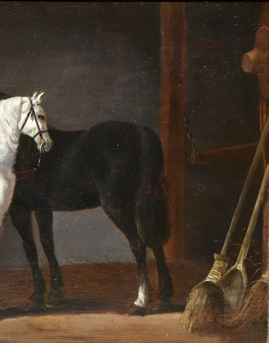 Abraham Van Calraet (1642 - 1722), Two Horses And A Groom In A Stable-photo-4