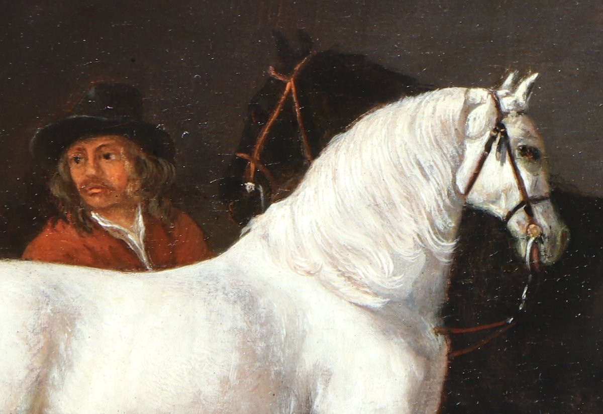 Abraham Van Calraet (1642 - 1722), Two Horses And A Groom In A Stable-photo-6