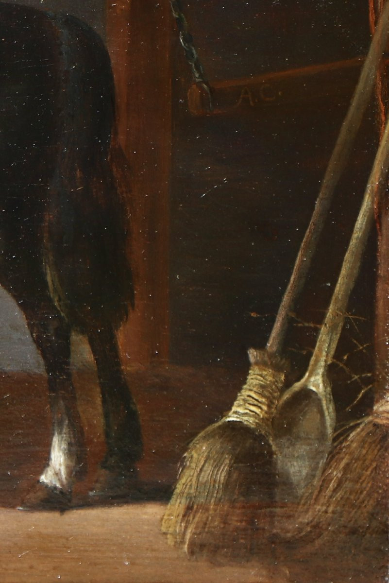 Abraham Van Calraet (1642 - 1722), Two Horses And A Groom In A Stable-photo-7