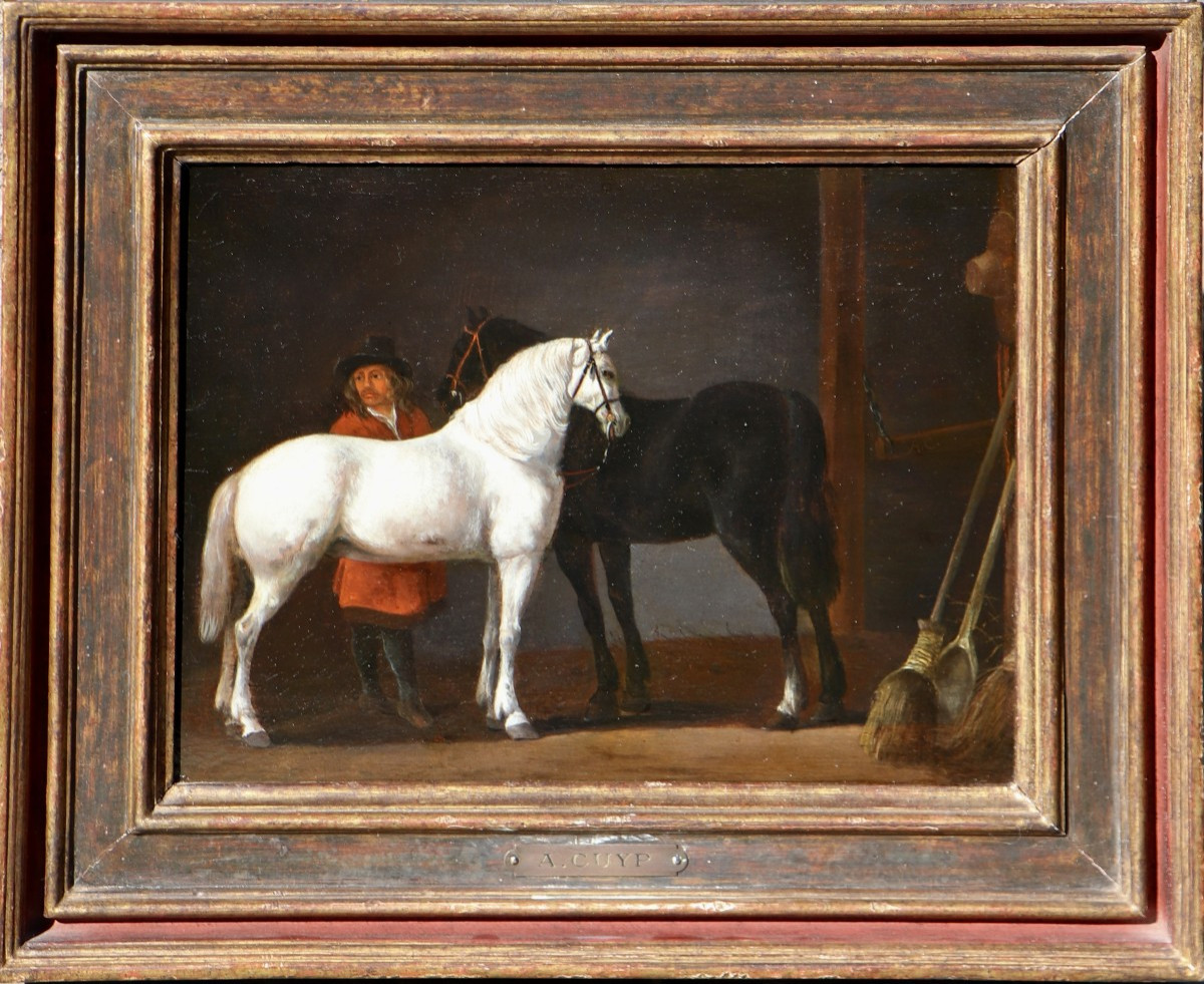 Abraham Van Calraet (1642 - 1722), Two Horses And A Groom In A Stable