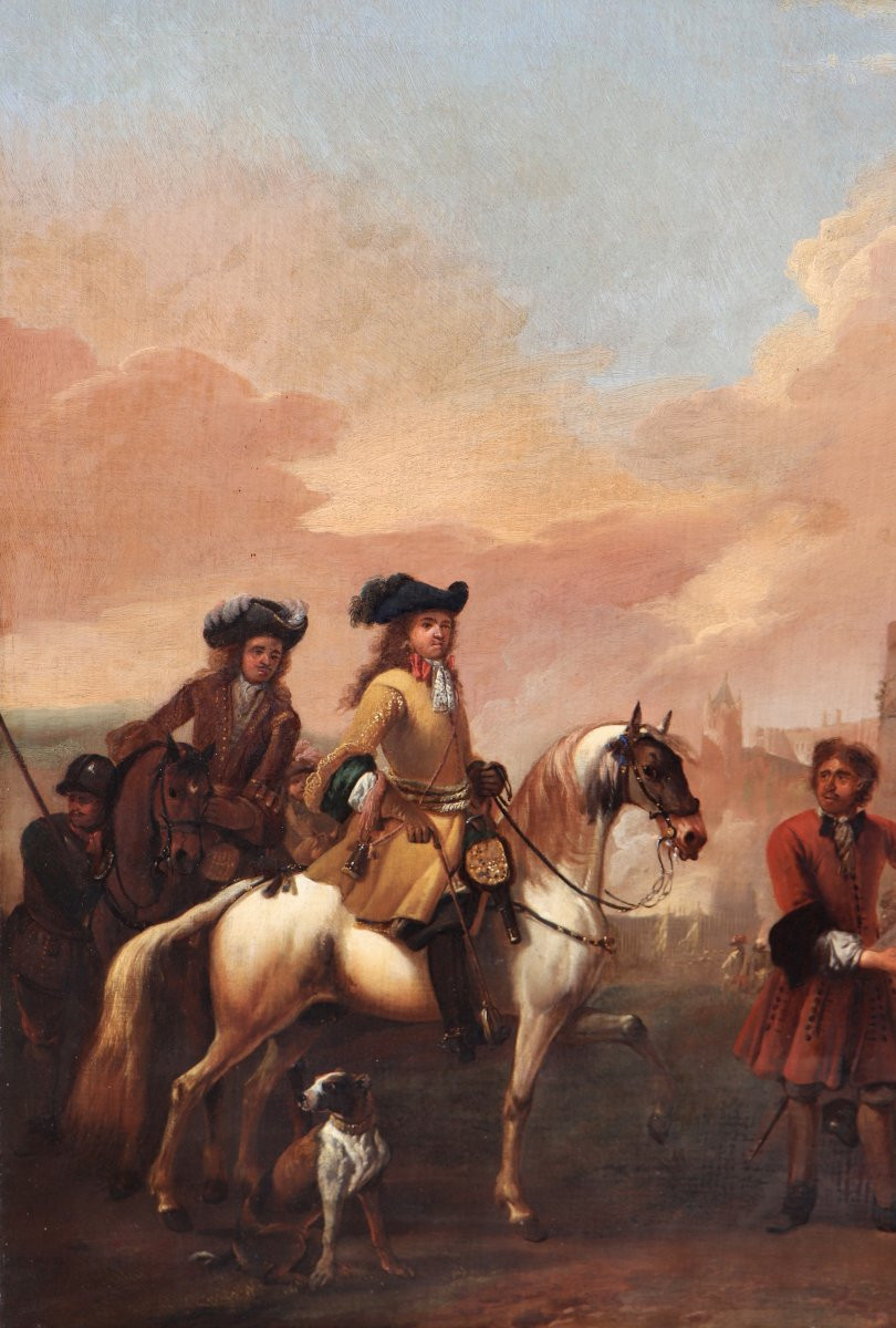 Jan Wyck (1644 - 1702), Two Cavalry Officers Observing The Bombardment Of A Castle-photo-2