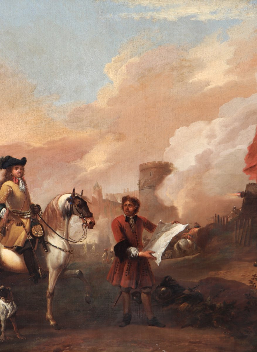 Jan Wyck (1644 - 1702), Two Cavalry Officers Observing The Bombardment Of A Castle-photo-3