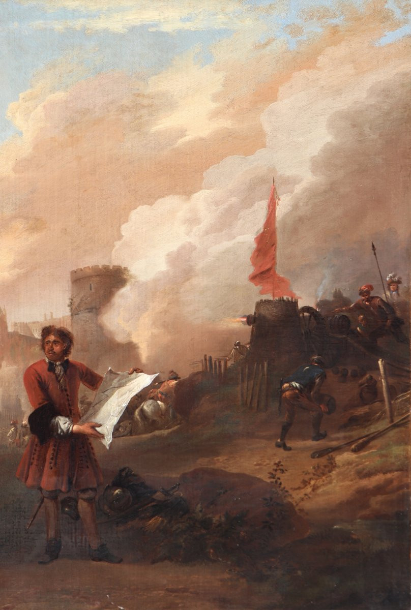 Jan Wyck (1644 - 1702), Two Cavalry Officers Observing The Bombardment Of A Castle-photo-4