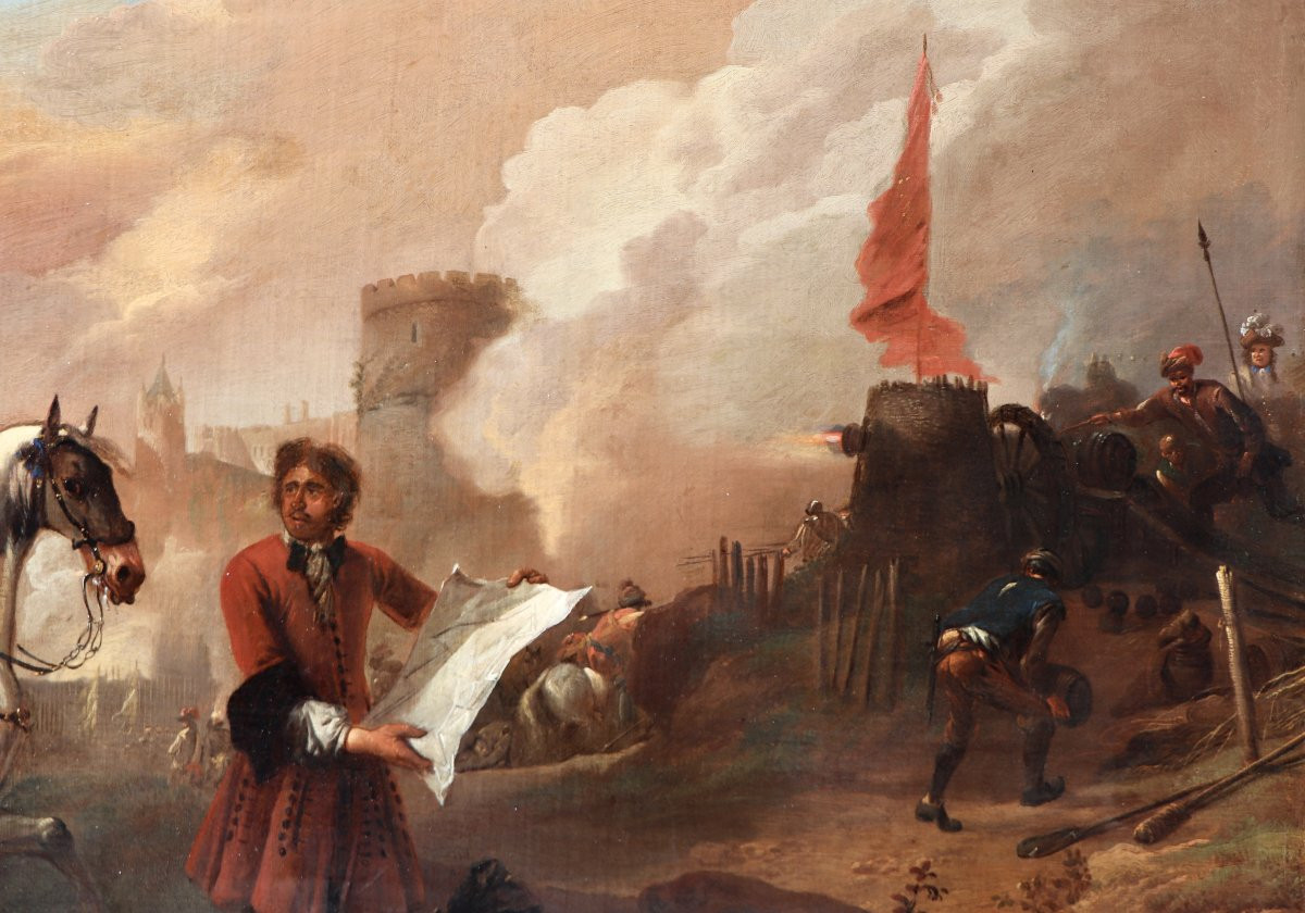 Jan Wyck (1644 - 1702), Two Cavalry Officers Observing The Bombardment Of A Castle-photo-6