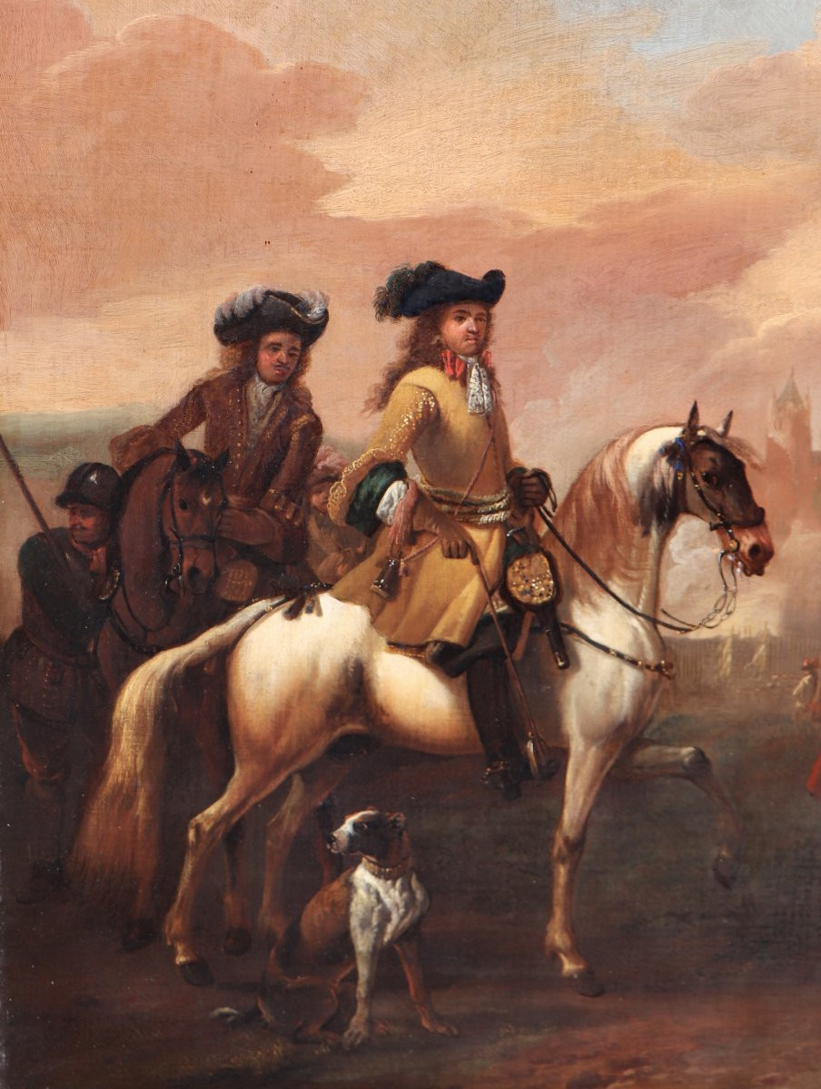 Jan Wyck (1644 - 1702), Two Cavalry Officers Observing The Bombardment Of A Castle-photo-7