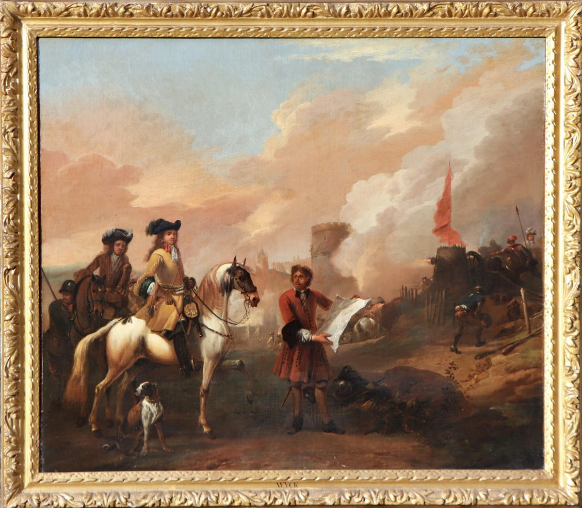 Jan Wyck (1644 - 1702), Two Cavalry Officers Observing The Bombardment Of A Castle