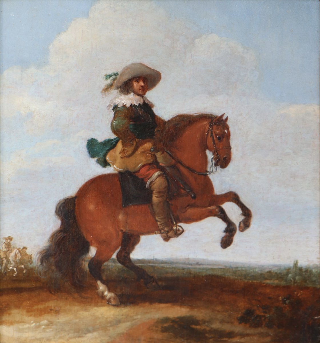 Jan Martsen de Jonge (vers 1609 -après 1647), Portrait d'un jeune cavalier exécutant la levade-photo-1