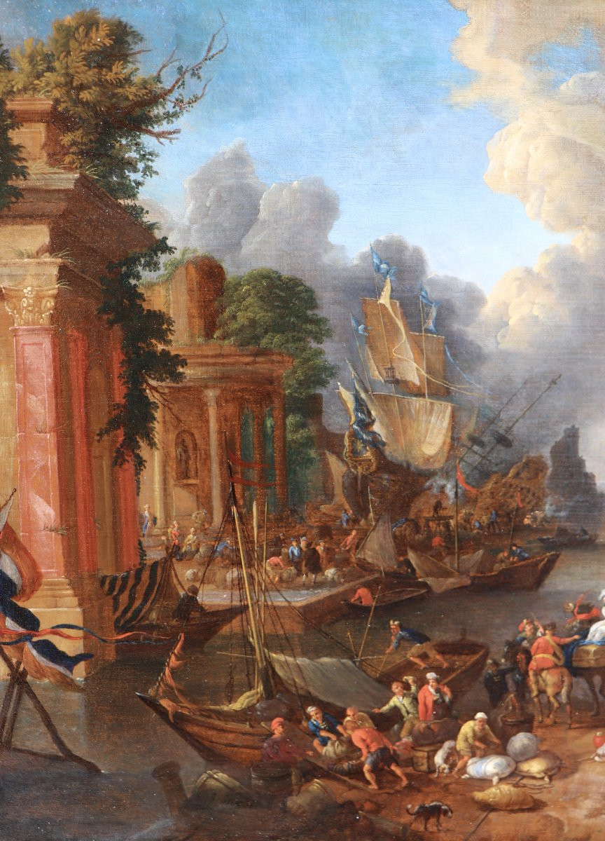 Lucas Smout II (1671 - 1713), Scène de port italianisant -photo-3