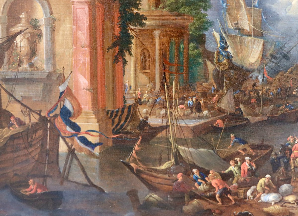 Lucas Smout II (1671 - 1713), Scène de port italianisant -photo-6