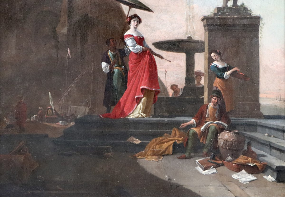 Thomas Wijck (vers 1616 - 1677), Une scène de port italianisant-photo-4