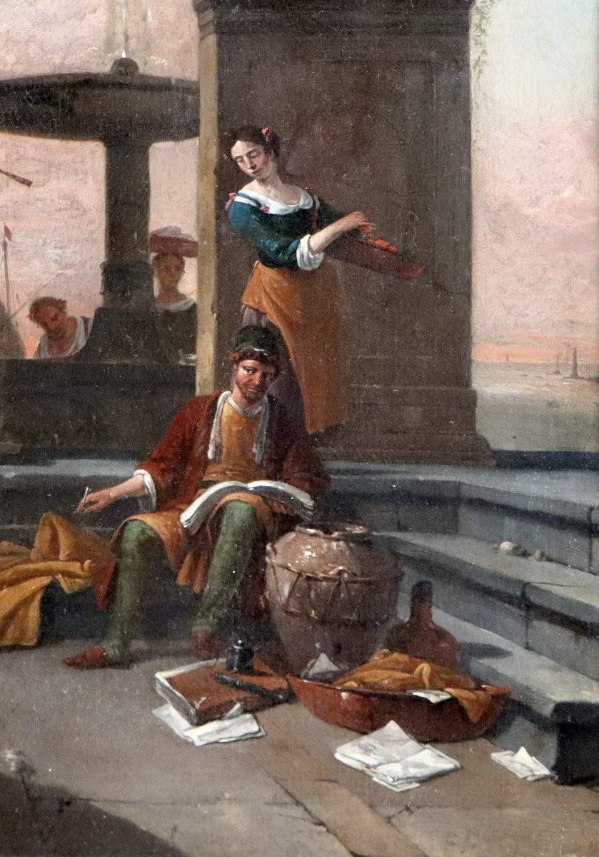 Thomas Wijck (vers 1616 - 1677), Une scène de port italianisant-photo-7