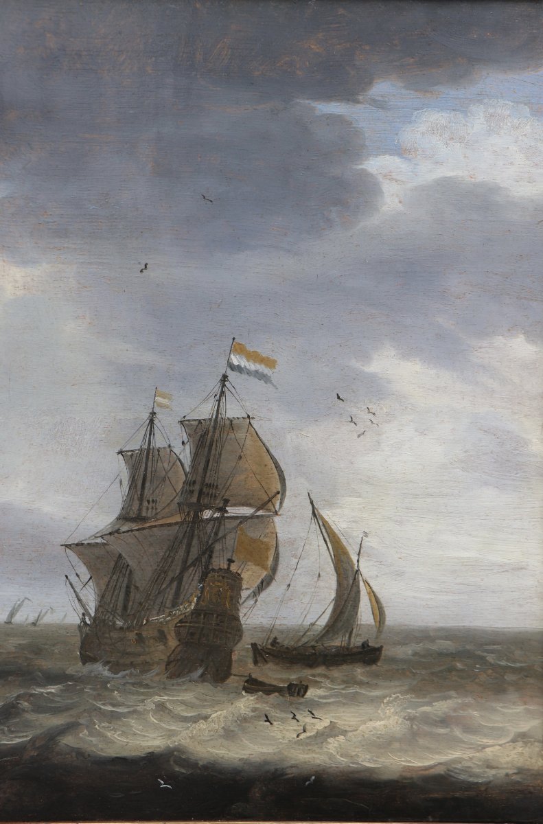 Attribué à Hieronymus II van Diest (1631 - vers 1677), Navires néerlandais en eaux agitées-photo-1