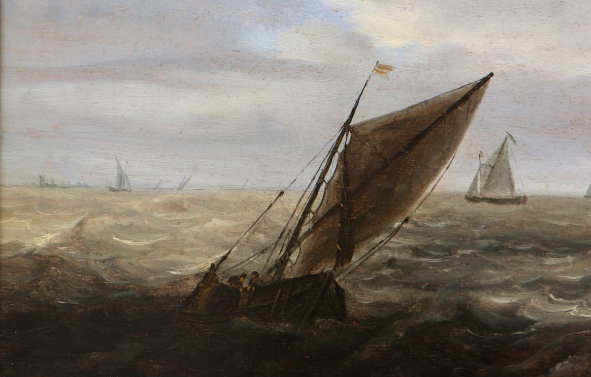 Attribué à Hieronymus II van Diest (1631 - vers 1677), Navires néerlandais en eaux agitées-photo-2
