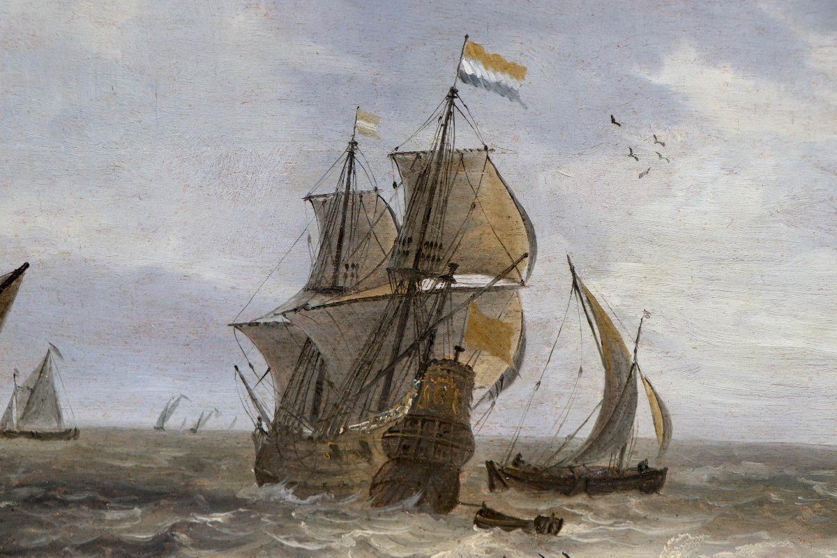 Attribué à Hieronymus II van Diest (1631 - vers 1677), Navires néerlandais en eaux agitées-photo-3