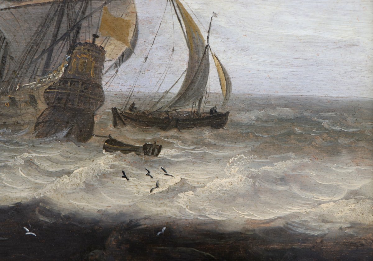 Attribué à Hieronymus II van Diest (1631 - vers 1677), Navires néerlandais en eaux agitées-photo-4
