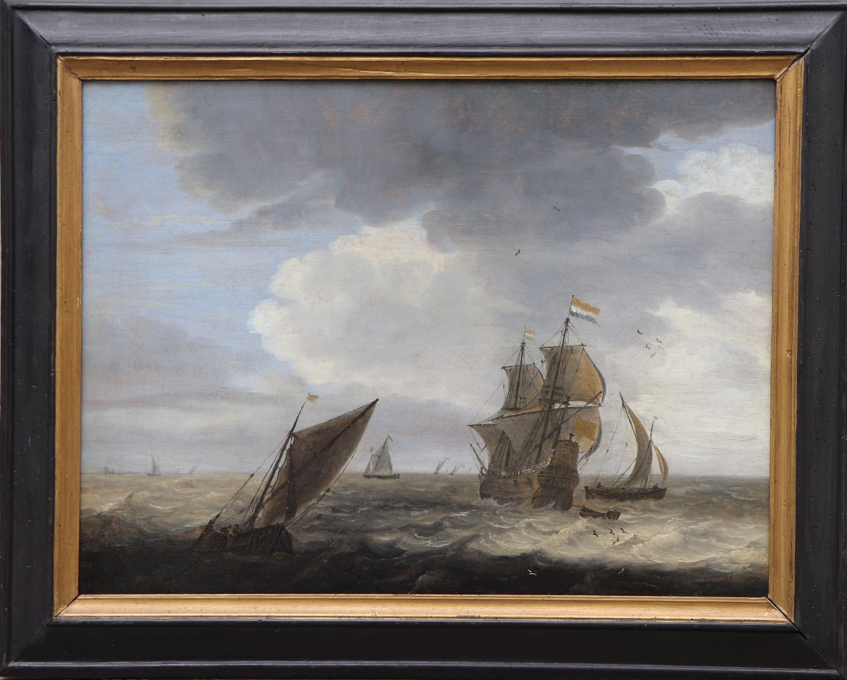 Attribué à Hieronymus II van Diest (1631 - vers 1677), Navires néerlandais en eaux agitées