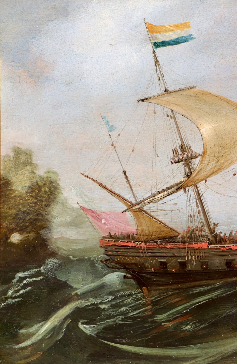 Andries van Eertvelt (1590 - 1652), Un navire hollandais en eaux agitées-photo-3