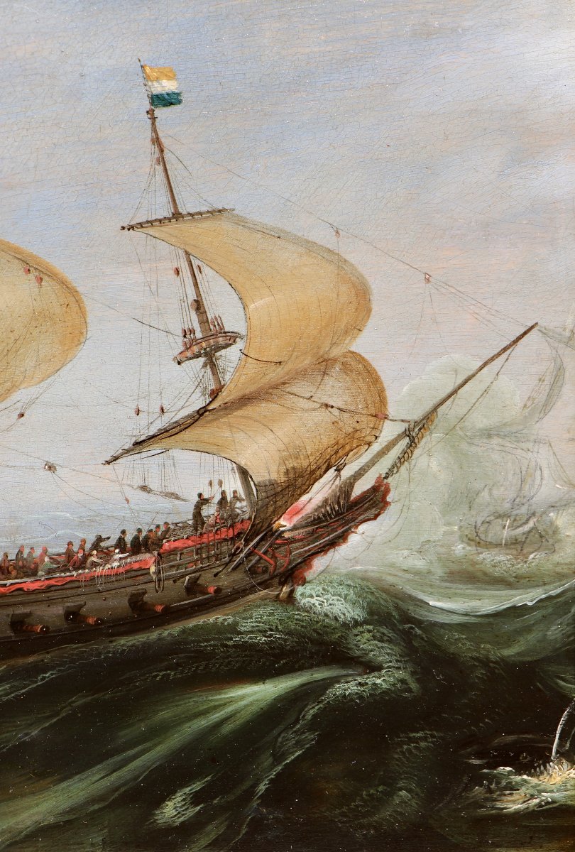 Andries van Eertvelt (1590 - 1652), Un navire hollandais en eaux agitées-photo-1